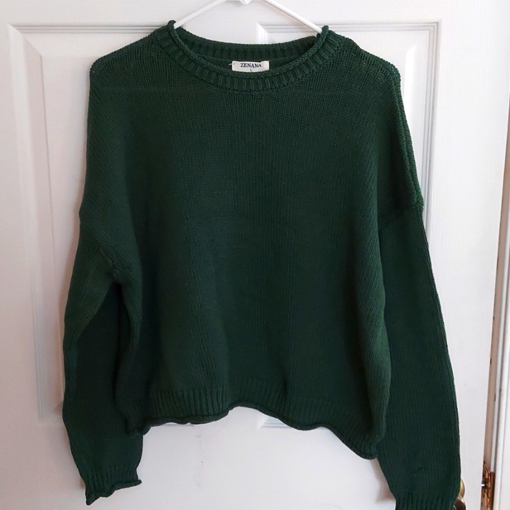 Women's Zenana brand new 100% cotton sweater, dark green